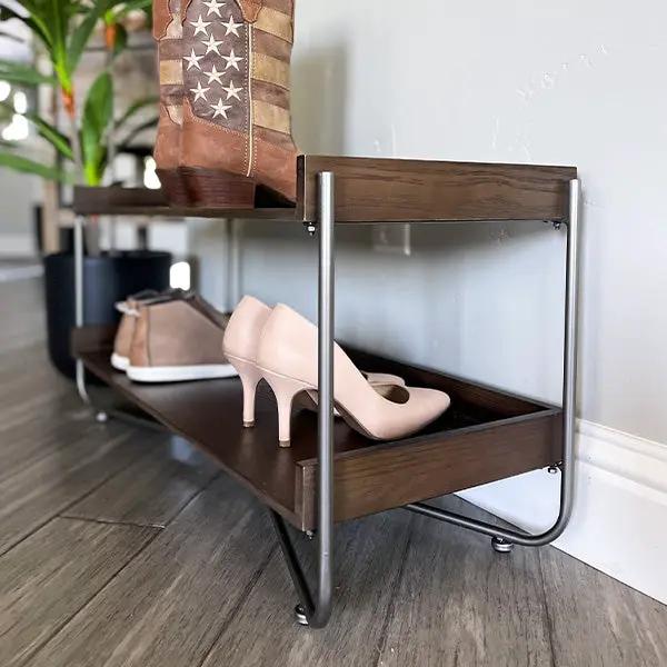 Modern Wood and Metal Shoe Rack by Decor Steals
