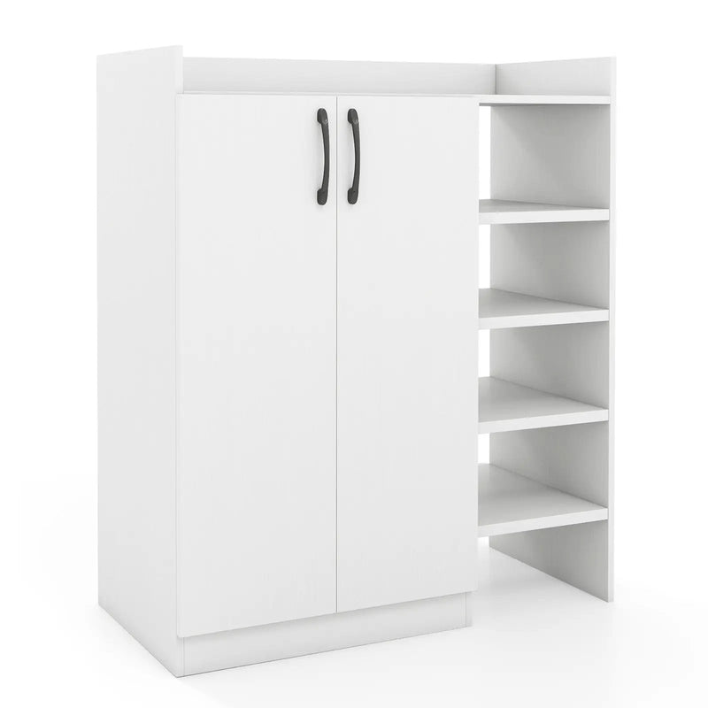 Shoe Cabinet with 2 Doors Shoe Storage Organizer with 2 Adjustable Inner Shelves-White by DirectDeals