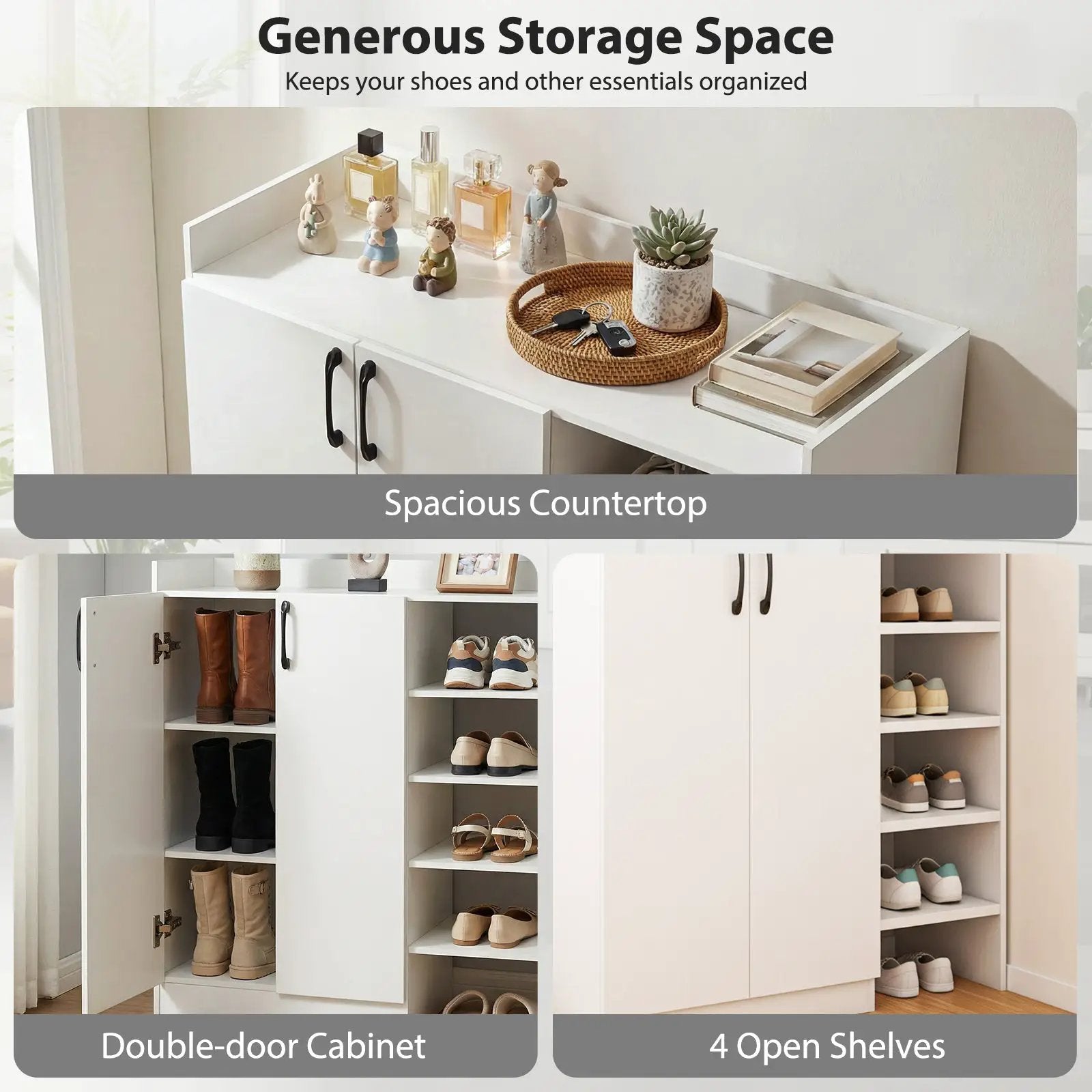 Shoe Cabinet with 2 Doors Shoe Storage Organizer with 2 Adjustable Inner Shelves-White by DirectDeals