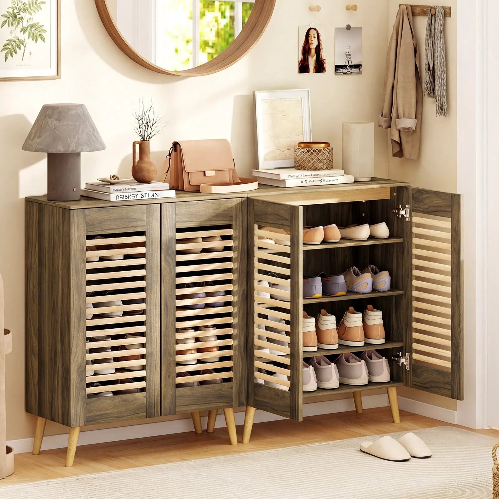 Shoe Cabinet with Louvered Doors and Removable Shelves by DirectDeals