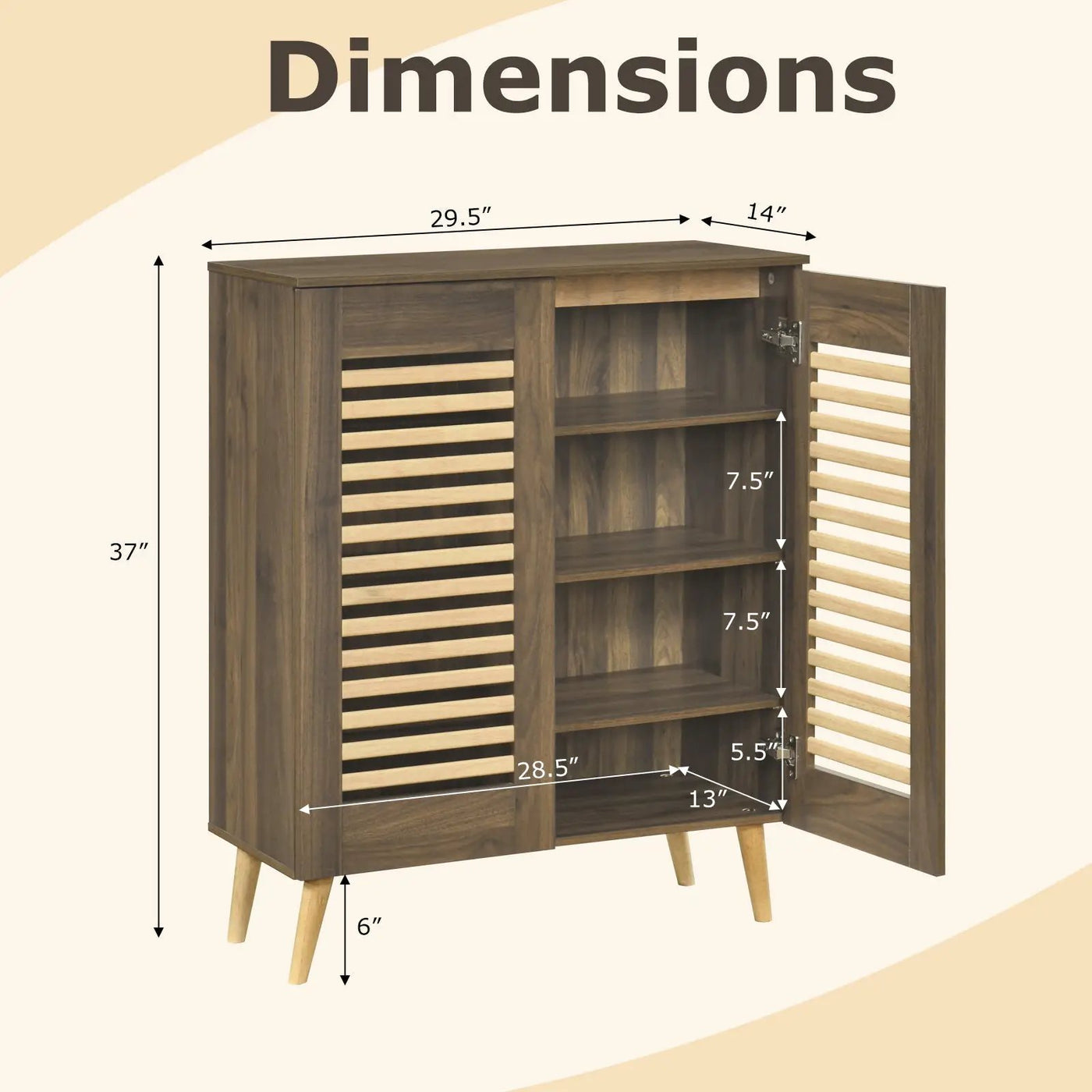 Shoe Cabinet with Louvered Doors and Removable Shelves by DirectDeals