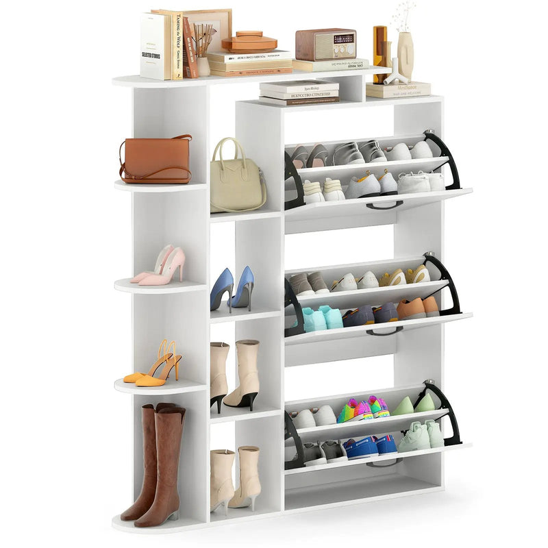 Shoe Cabinet with Open Shelves Modern Shoe Organizer with 3 Flip Drawers by DirectDeals