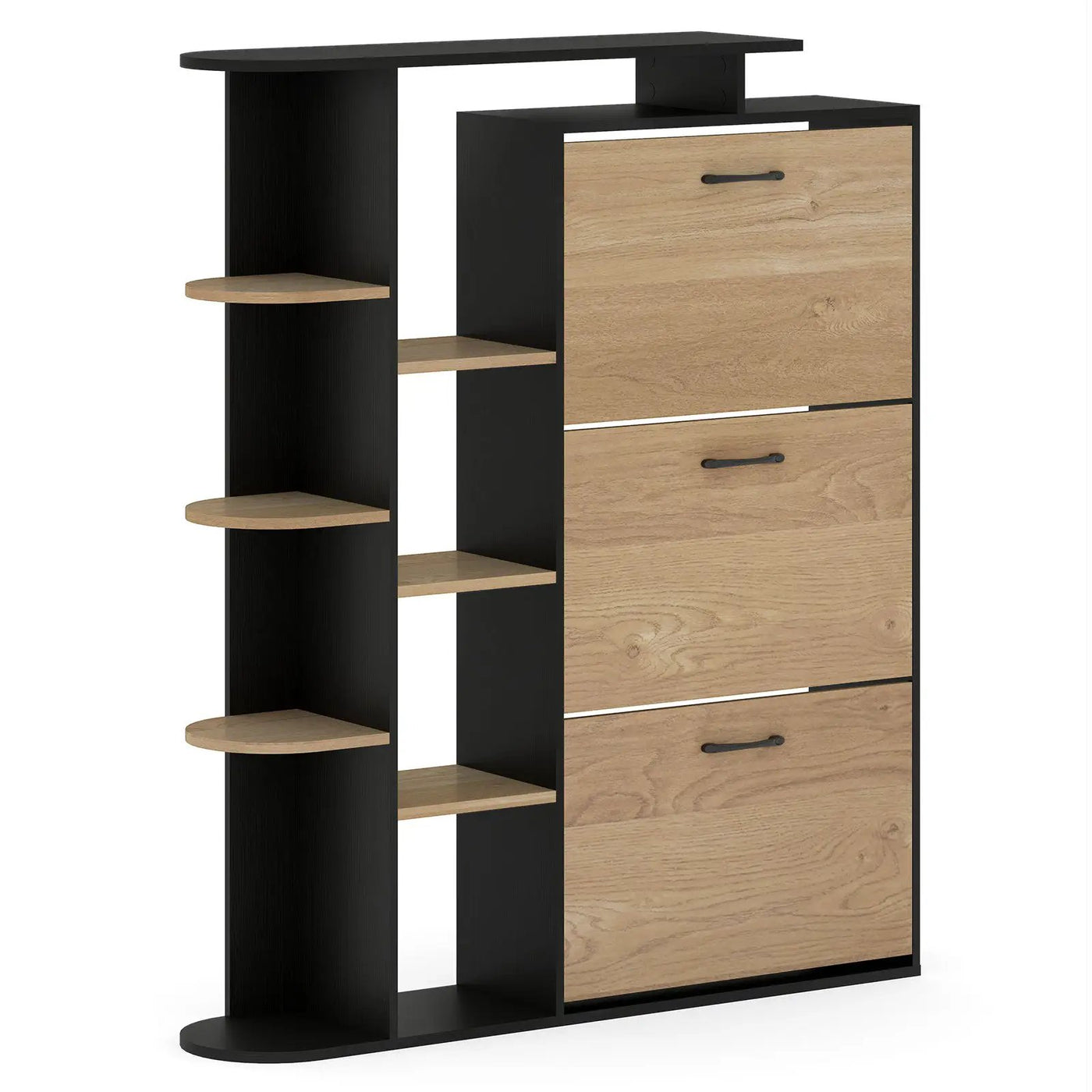 Shoe Cabinet with Open Shelves Modern Shoe Organizer with 3 Flip Drawers by DirectDeals