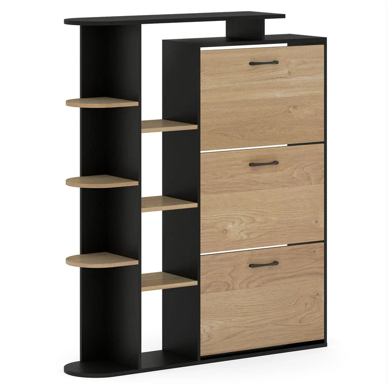 Shoe Cabinet with Open Shelves Modern Shoe Organizer with 3 Flip Drawers by DirectDeals