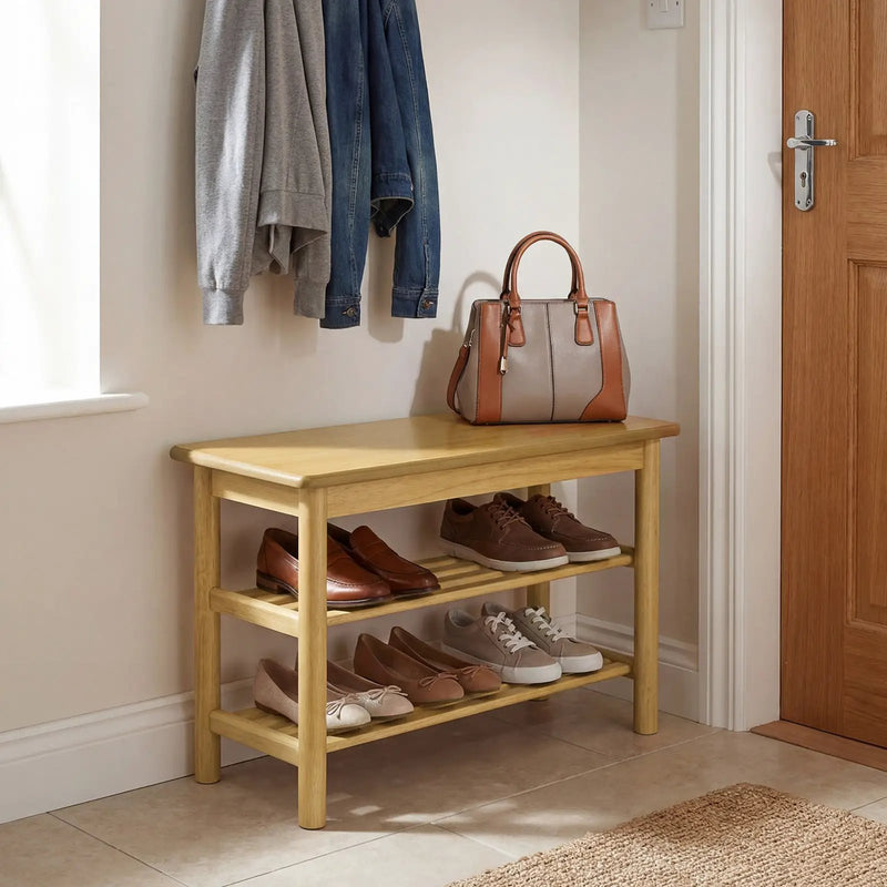 Shoe Rack Bench 3-Tier Rubberwood Shoe Changing Bench-Natrual by DirectDeals