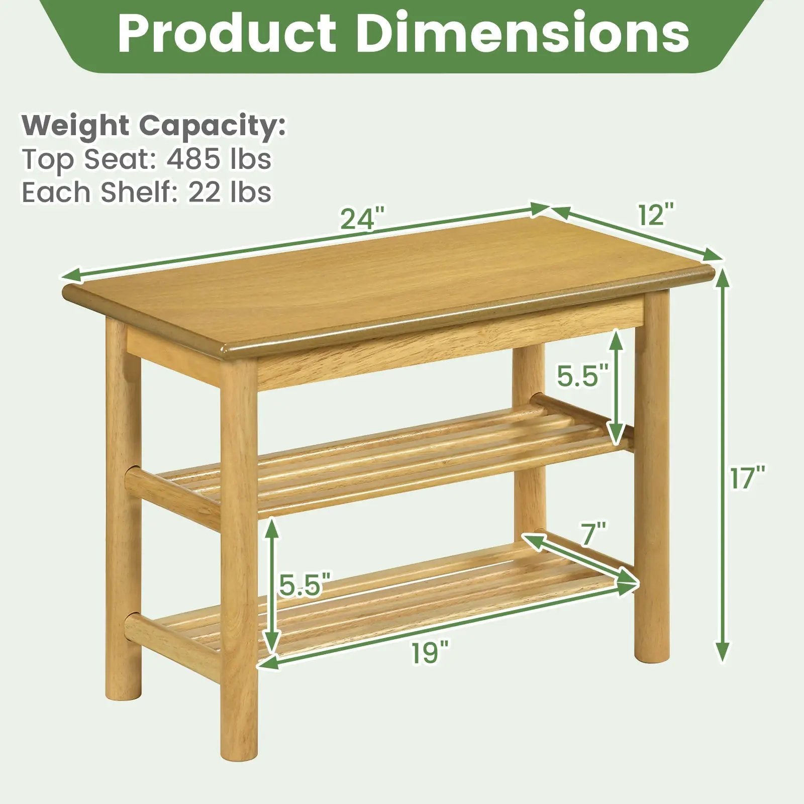 Shoe Rack Bench 3-Tier Rubberwood Shoe Changing Bench-Natrual by DirectDeals
