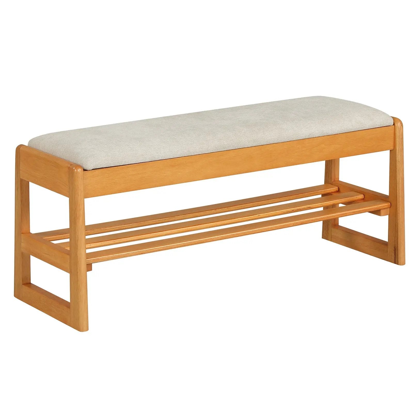 Shoe Rack Bench with Storage 2-Tier Rubberwood Entryway Bench with Flip-Open Storage by DirectDeals