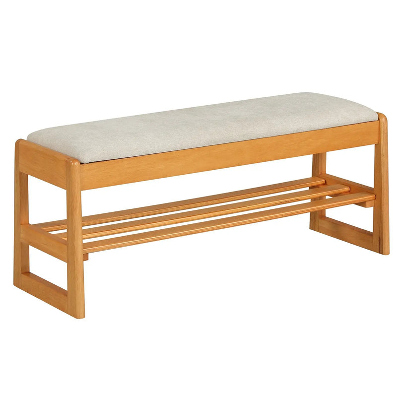 Shoe Rack Bench with Storage 2-Tier Rubberwood Entryway Bench with Flip-Open Storage by DirectDeals