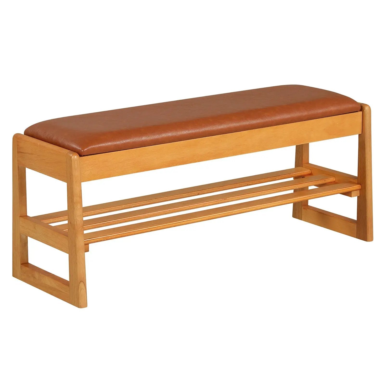 Shoe Rack Bench with Storage 2-Tier Rubberwood Entryway Bench with Flip-Open Storage by DirectDeals