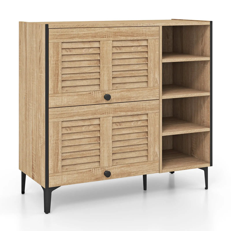 Shoe Rack Organizer with Flip-up See-through Doors and Adjustable Shelves-Oak by DirectDeals