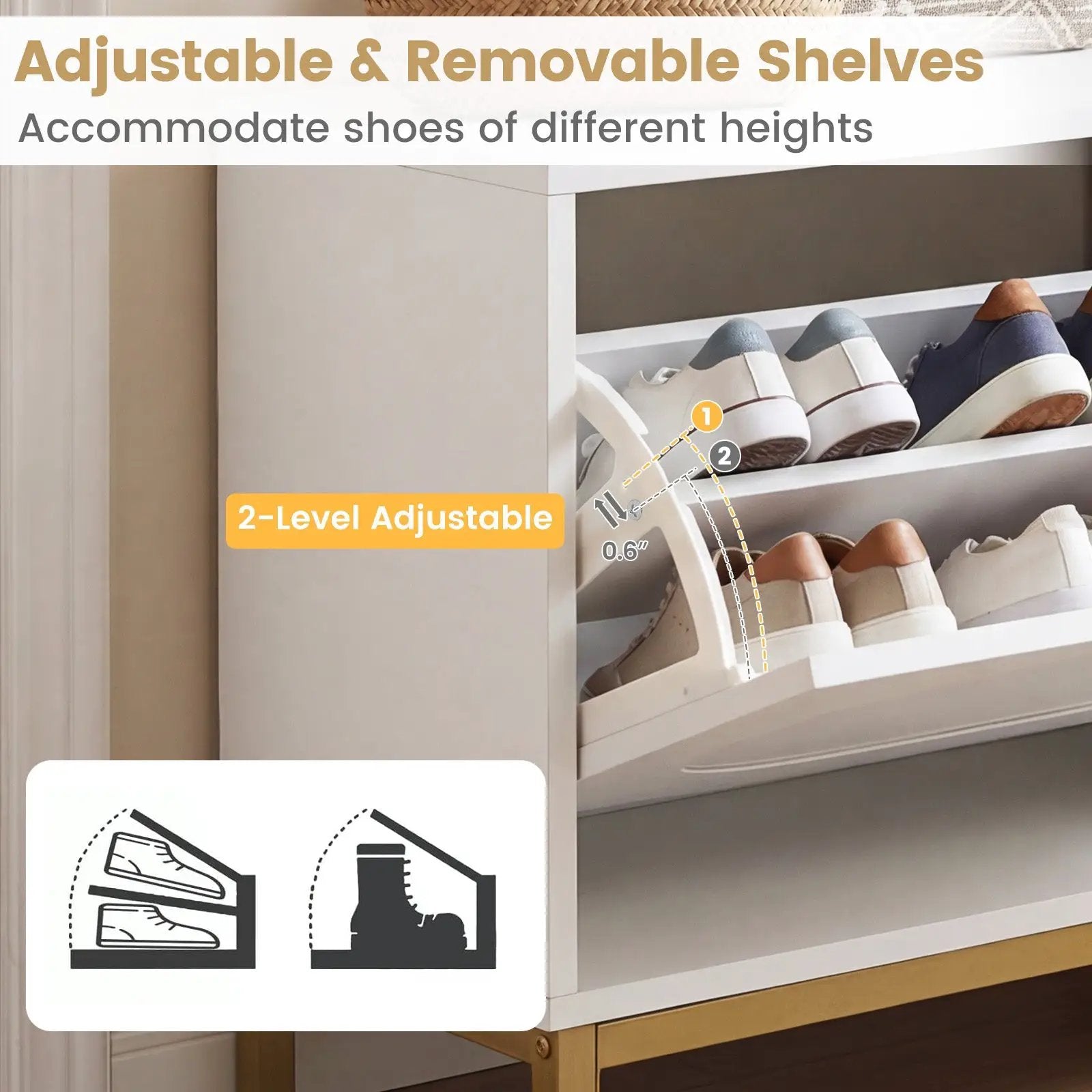 Shoe Storage Bench Narrow Entryway Bench with 2 Flip Drawers Adjustable Shelves-White by DirectDeals