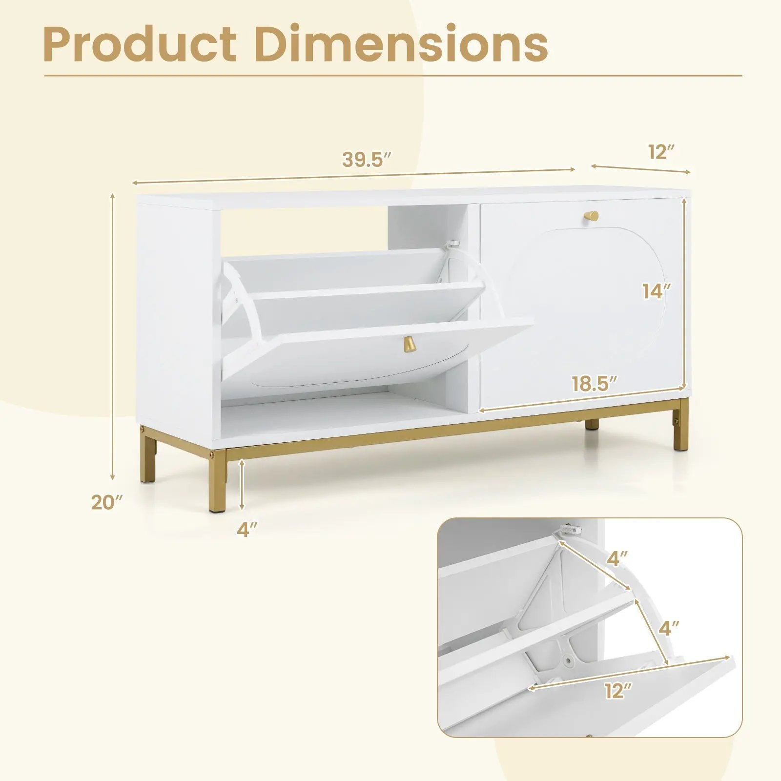 Shoe Storage Bench Narrow Entryway Bench with 2 Flip Drawers Adjustable Shelves-White by DirectDeals