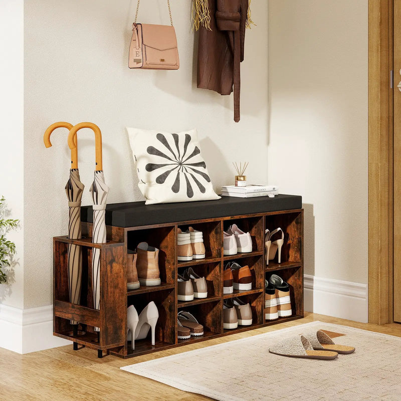 Shoe Storage Bench with Umbrella Stand 10-Cubby Entryway Shoe Rack Organizer by DirectDeals