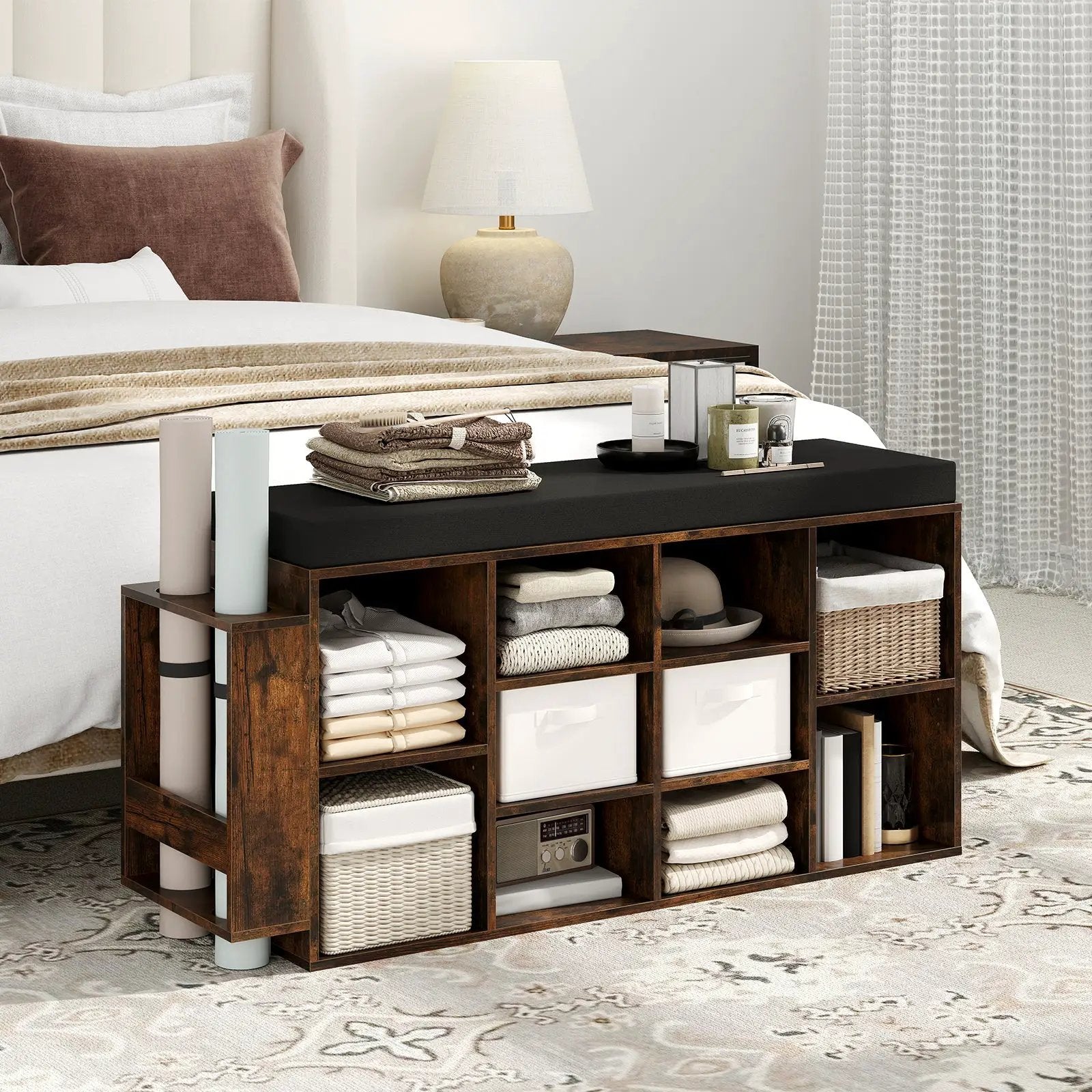 Shoe Storage Bench with Umbrella Stand 10-Cubby Entryway Shoe Rack Organizer by DirectDeals