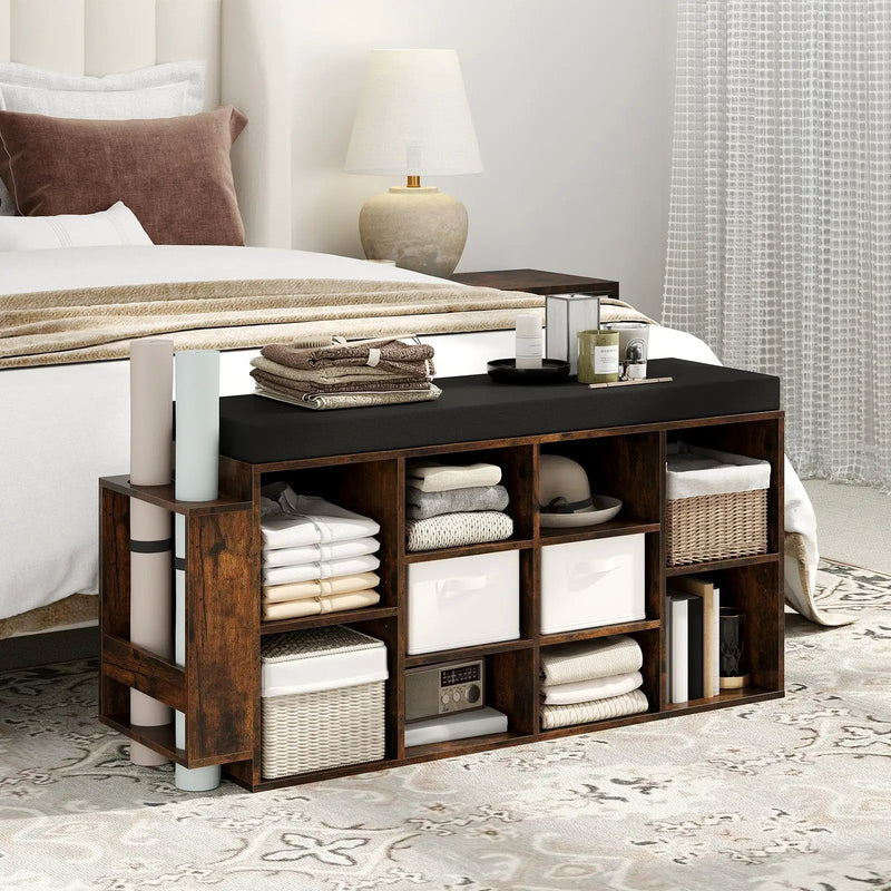 Shoe Storage Bench with Umbrella Stand 10-Cubby Entryway Shoe Rack Organizer by DirectDeals