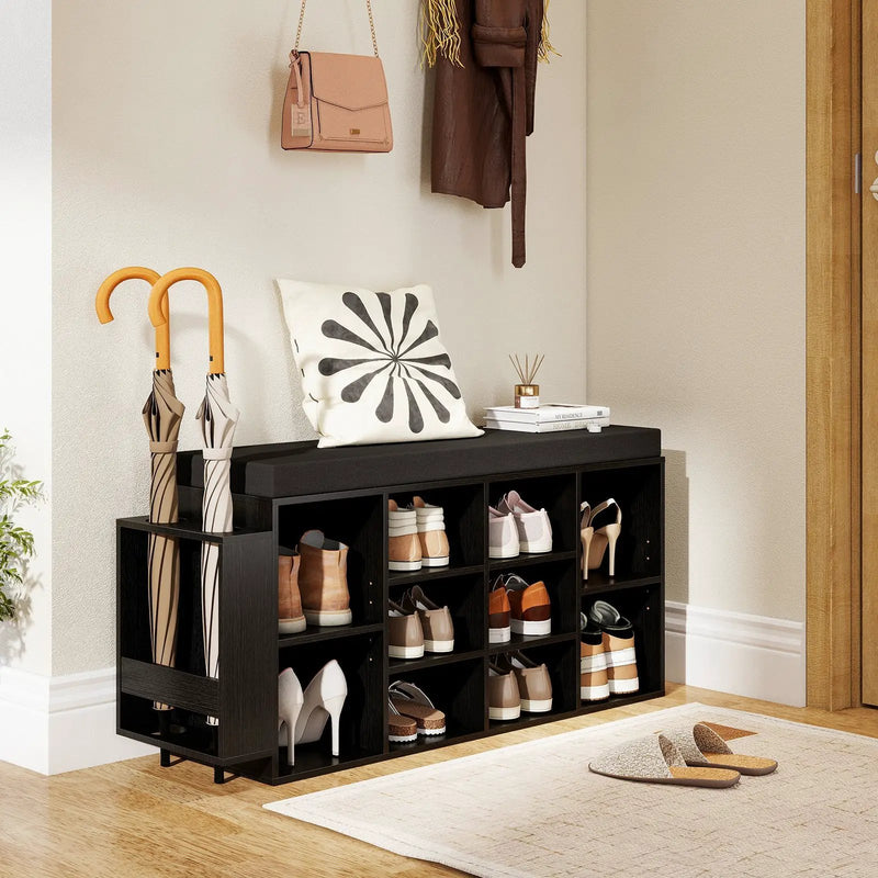 Shoe Storage Bench with Umbrella Stand 10-Cubby Entryway Shoe Rack Organizer by DirectDeals