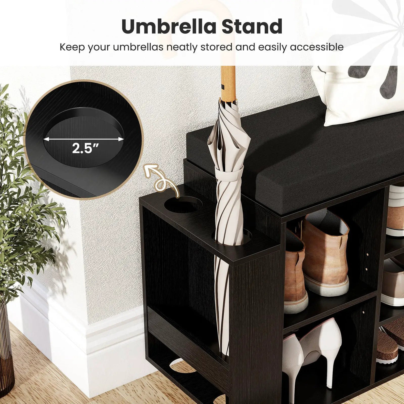 Shoe Storage Bench with Umbrella Stand 10-Cubby Entryway Shoe Rack Organizer by DirectDeals