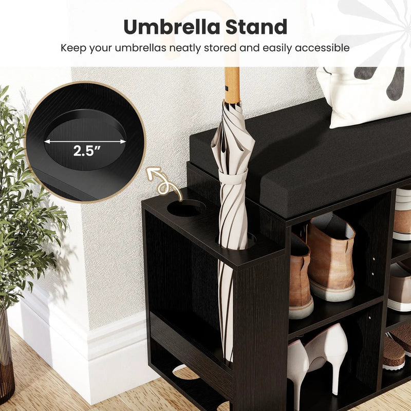 Shoe Storage Bench with Umbrella Stand 10-Cubby Entryway Shoe Rack Organizer by DirectDeals