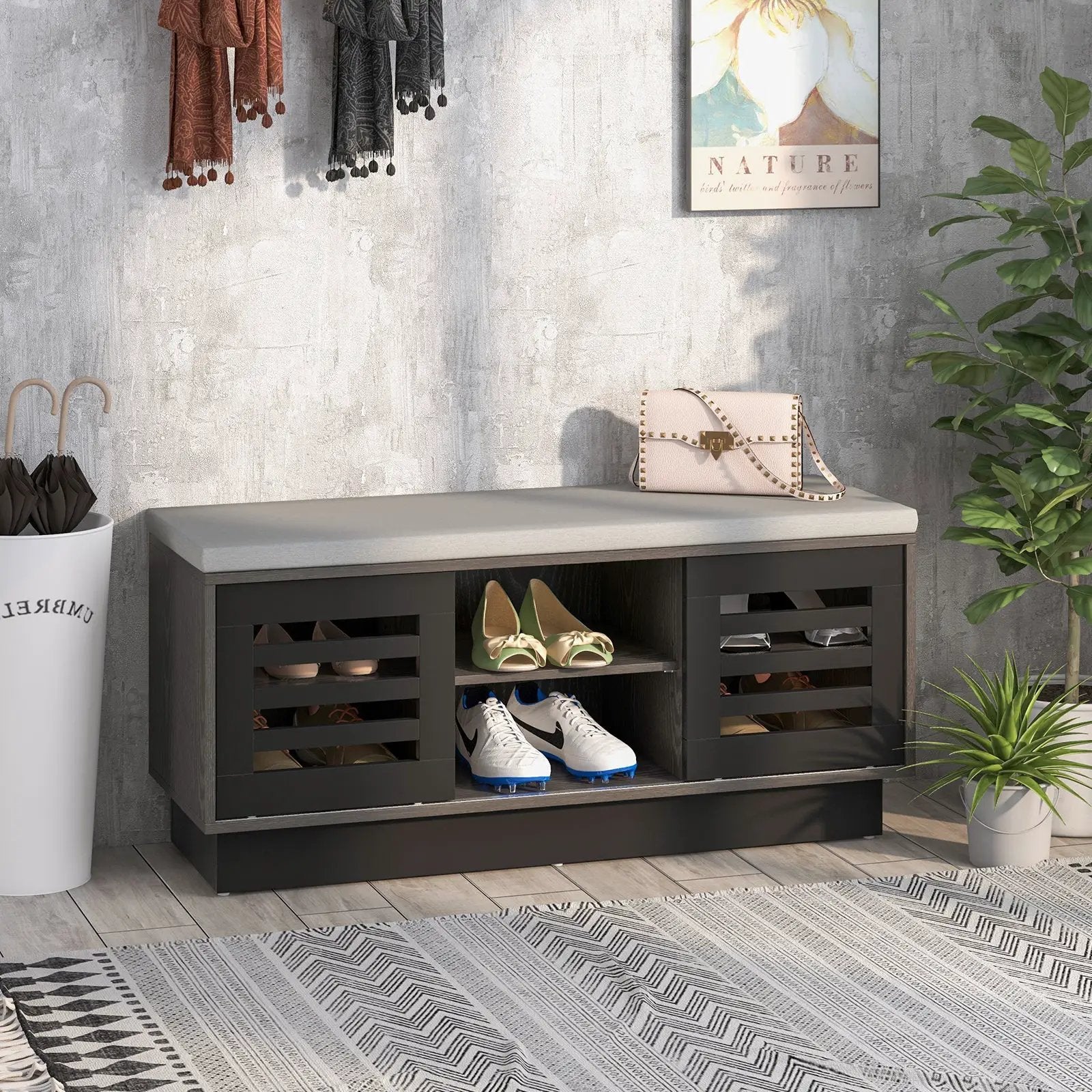 Shoe Bench with 6 Storage Compartments and 3 Adjustable Shelves by DirectDeals