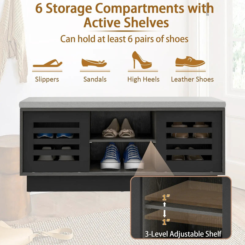 Shoe Bench with 6 Storage Compartments and 3 Adjustable Shelves by DirectDeals