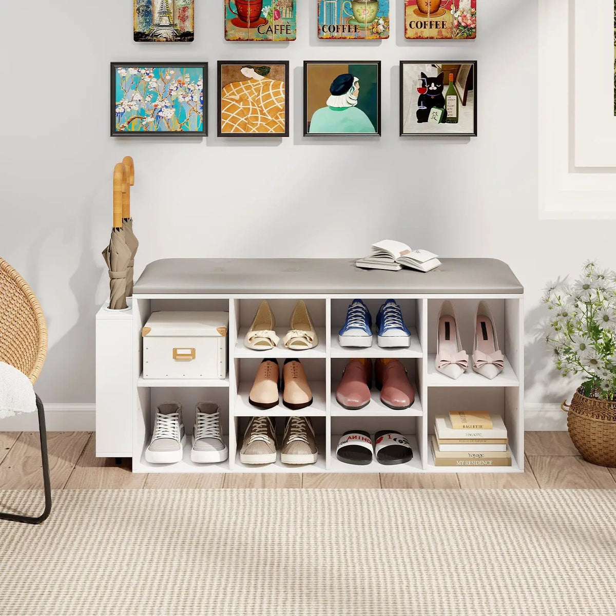 Shoe Storage Bench with Umbrella Stand and Adjustable Shelf by DirectDeals