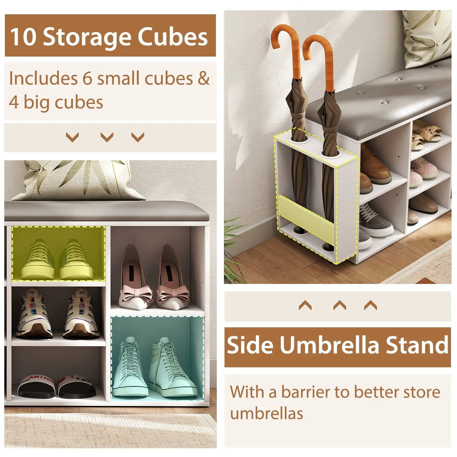 Shoe Storage Bench with Umbrella Stand and Adjustable Shelf by DirectDeals