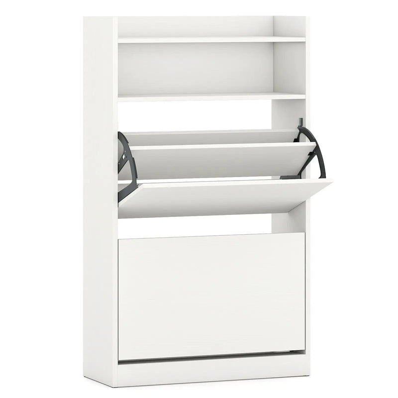Shoe Storage Cabinet Hidden Shoe Rack with 2 Flip Drawers Adjustable and Removable Shelves-White by DirectDeals