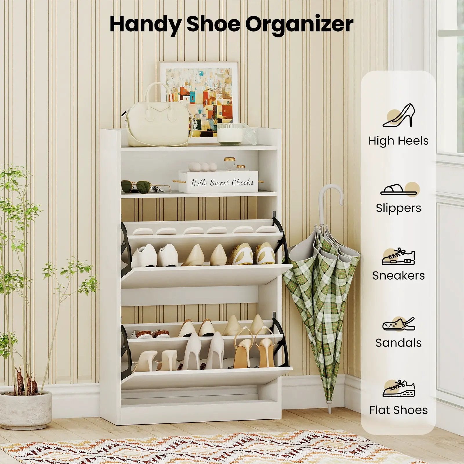 Shoe Storage Cabinet Hidden Shoe Rack with 2 Flip Drawers Adjustable and Removable Shelves-White by DirectDeals