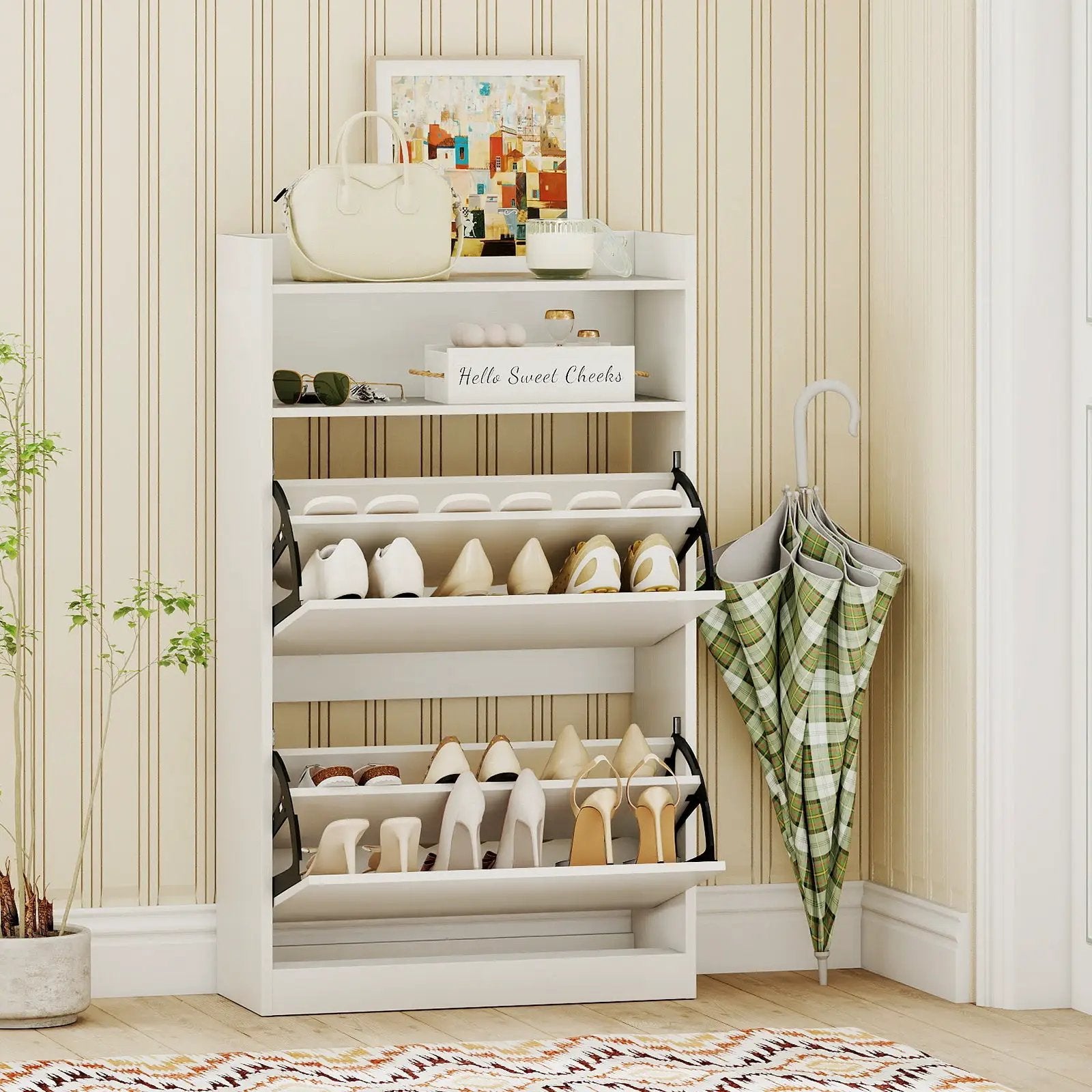 Shoe Storage Cabinet Hidden Shoe Rack with 2 Flip Drawers Adjustable and Removable Shelves-White by DirectDeals