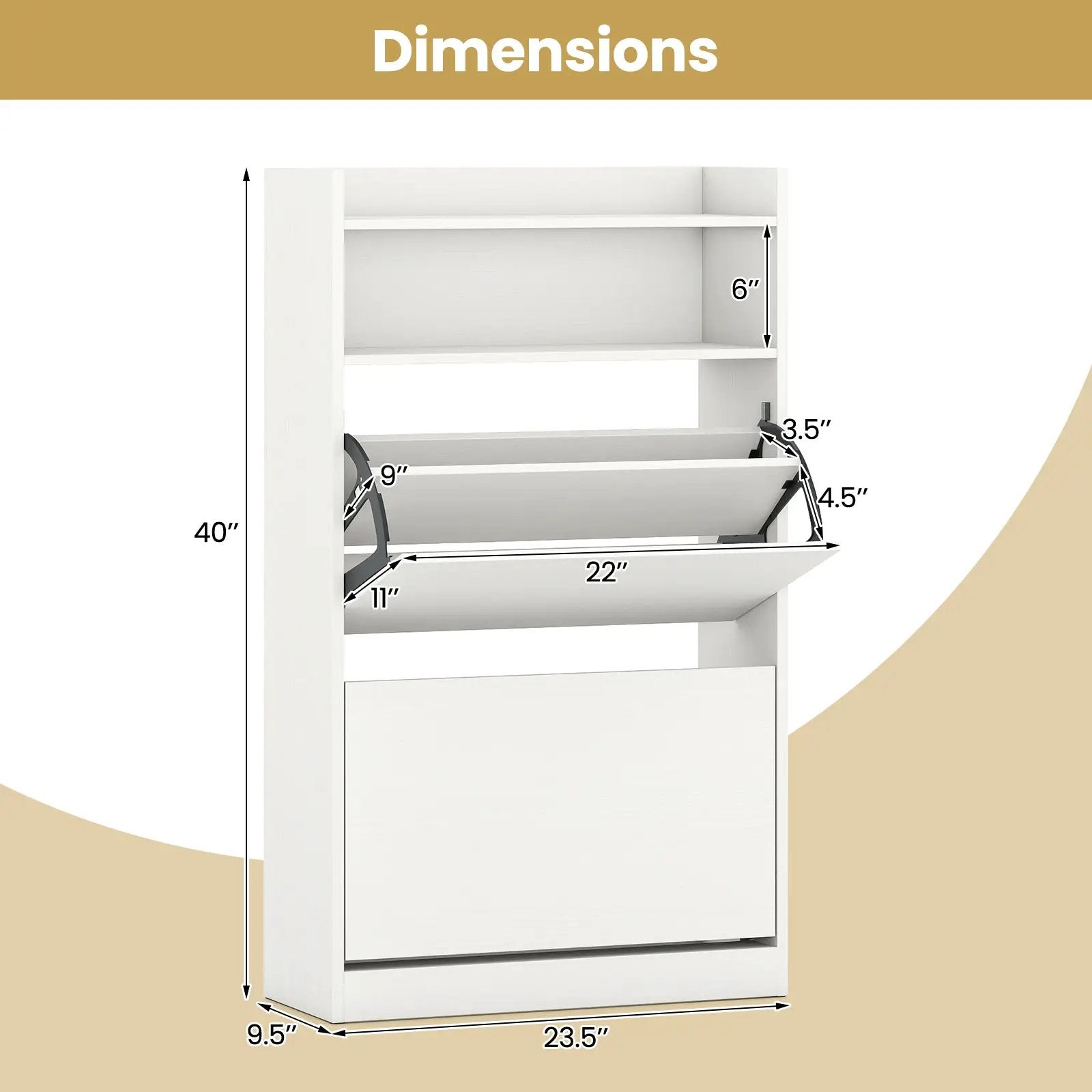 Shoe Storage Cabinet Hidden Shoe Rack with 2 Flip Drawers Adjustable and Removable Shelves-White by DirectDeals