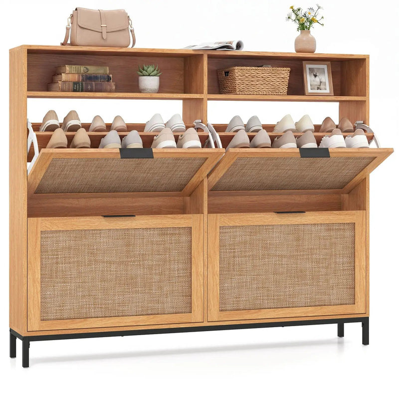 Shoe Storage Cabinet with 4 Flip Drawers Narrow Freestanding Shoe Organizer with Adjustable Shelves by DirectDeals