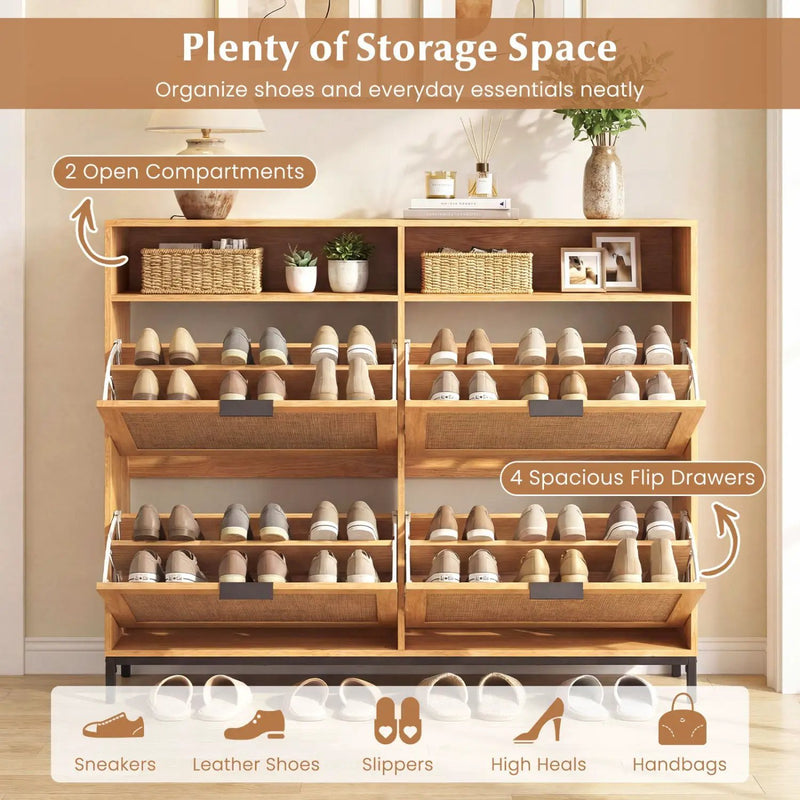 Shoe Storage Cabinet with 4 Flip Drawers Narrow Freestanding Shoe Organizer with Adjustable Shelves by DirectDeals