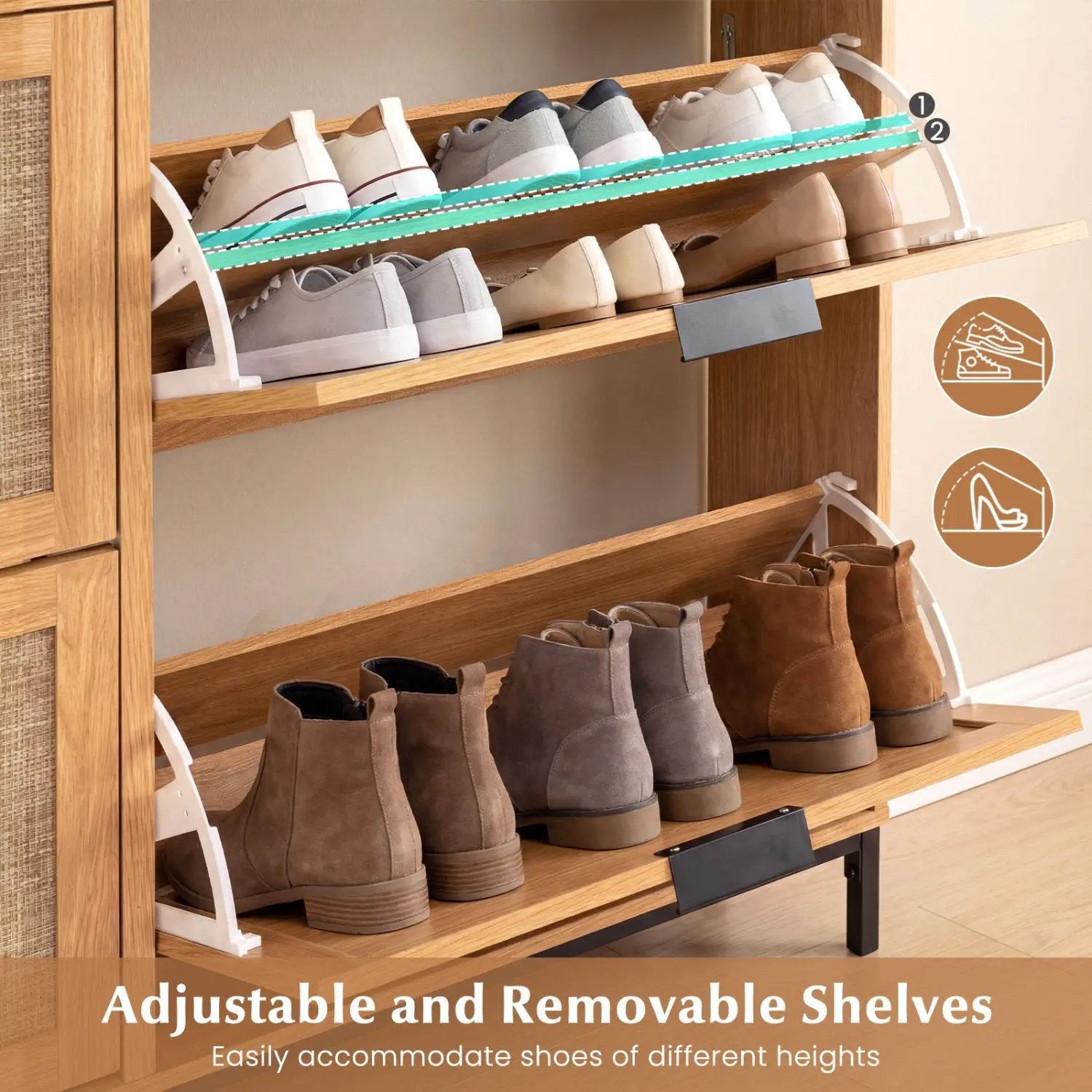 Shoe Storage Cabinet with 4 Flip Drawers Narrow Freestanding Shoe Organizer with Adjustable Shelves by DirectDeals