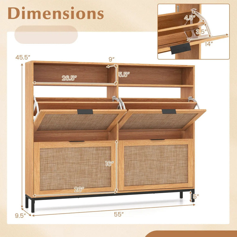 Shoe Storage Cabinet with 4 Flip Drawers Narrow Freestanding Shoe Organizer with Adjustable Shelves by DirectDeals