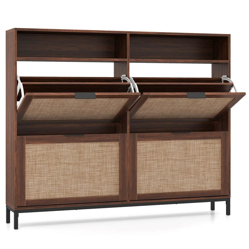 Shoe Storage Cabinet with 4 Flip Drawers Narrow Freestanding Shoe Organizer with Adjustable Shelves by DirectDeals
