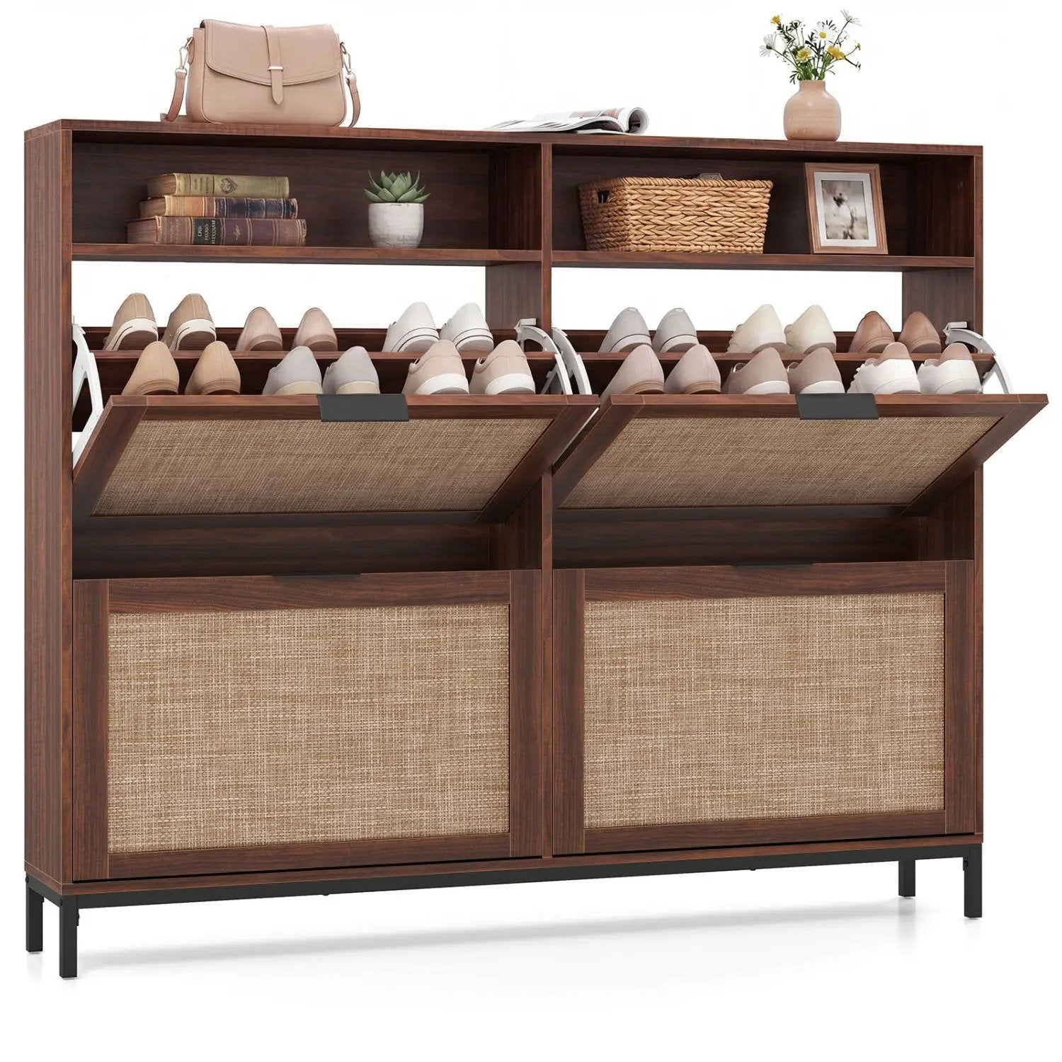 Shoe Storage Cabinet with 4 Flip Drawers Narrow Freestanding Shoe Organizer with Adjustable Shelves by DirectDeals