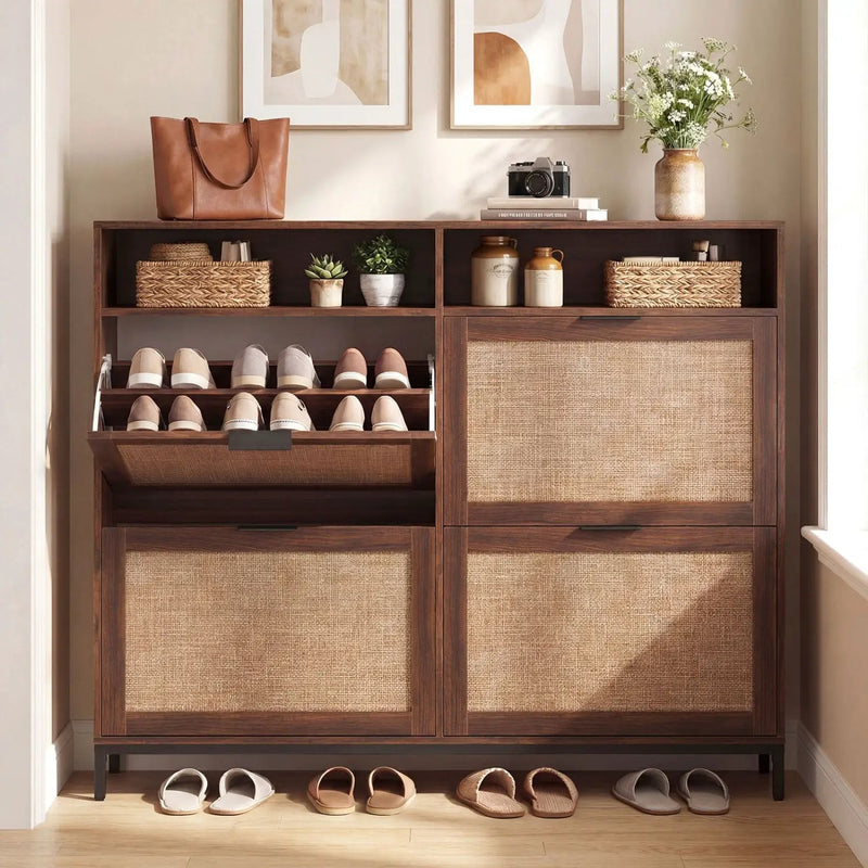 Shoe Storage Cabinet with 4 Flip Drawers Narrow Freestanding Shoe Organizer with Adjustable Shelves by DirectDeals