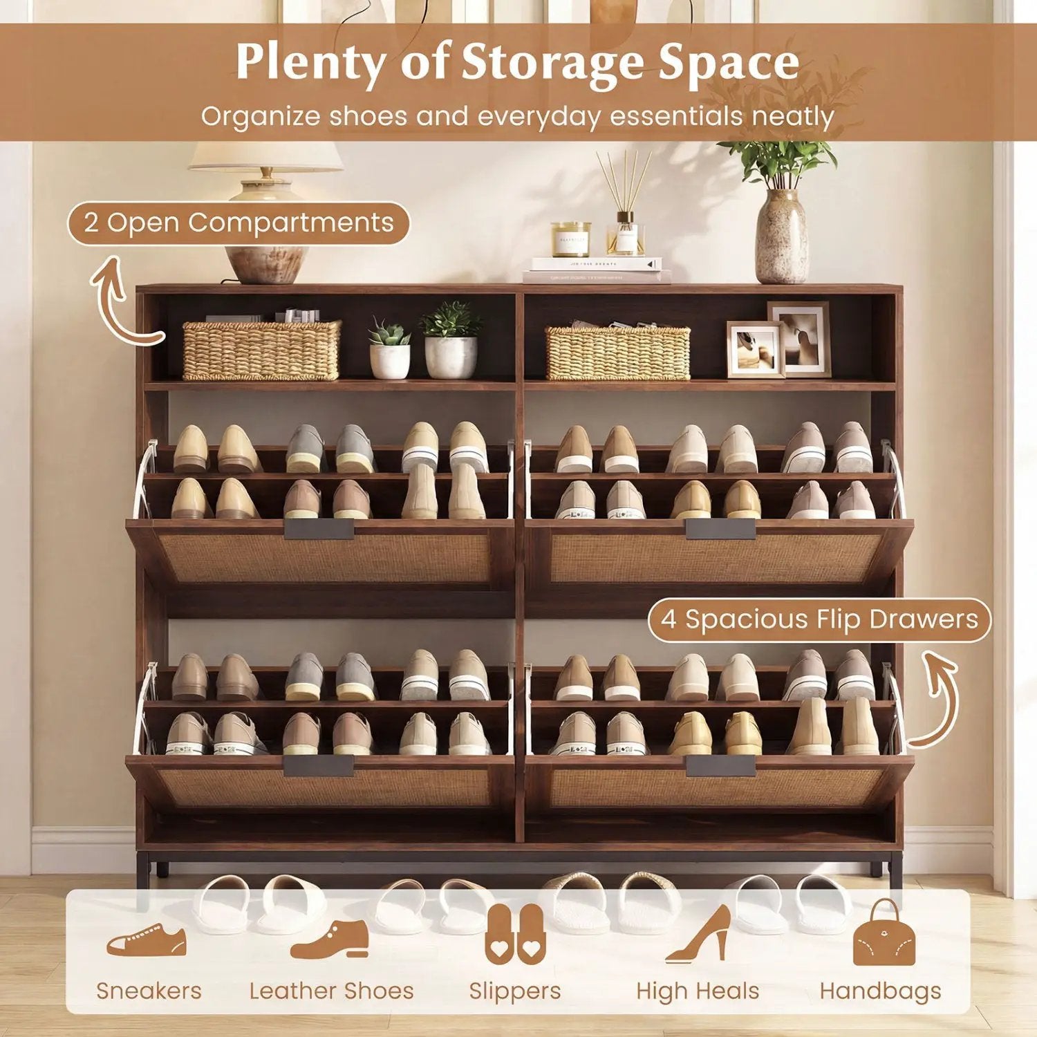 Shoe Storage Cabinet with 4 Flip Drawers Narrow Freestanding Shoe Organizer with Adjustable Shelves by DirectDeals