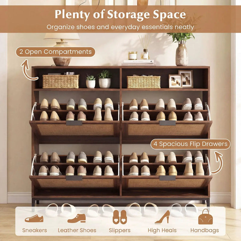 Shoe Storage Cabinet with 4 Flip Drawers Narrow Freestanding Shoe Organizer with Adjustable Shelves by DirectDeals