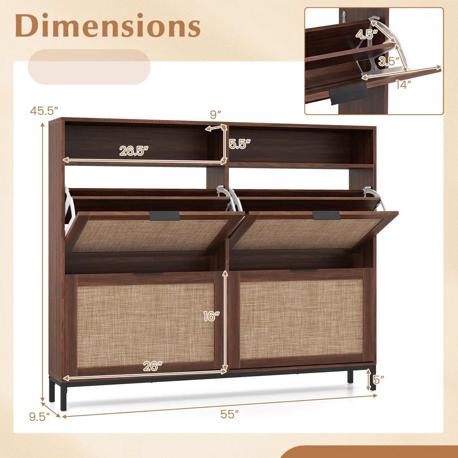 Shoe Storage Cabinet with 4 Flip Drawers Narrow Freestanding Shoe Organizer with Adjustable Shelves by DirectDeals