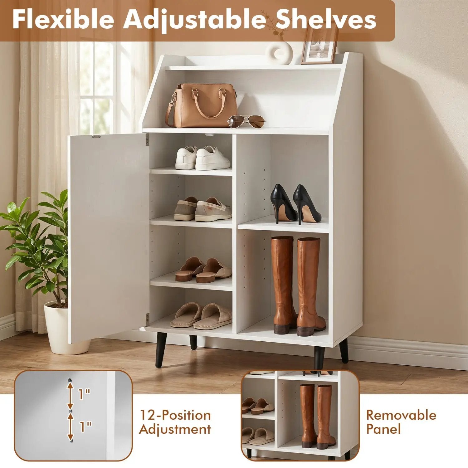 Shoe Storage Cabinet with Adjustable Shelves - White by DirectDeals