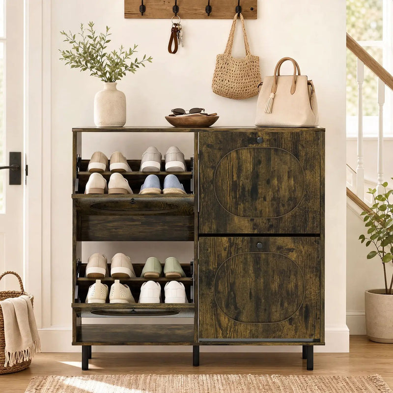 Shoe Storage Cabinet with 4 Flip Drawers - Rustic Brown by DirectDeals