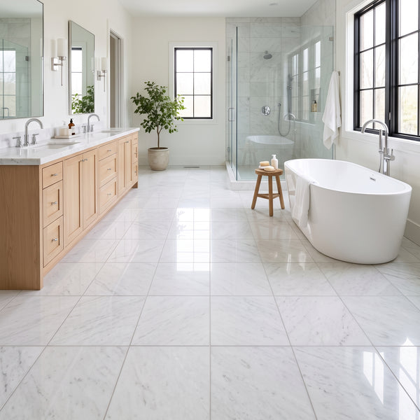 Siberian White Polished Marble Tiles 18x18