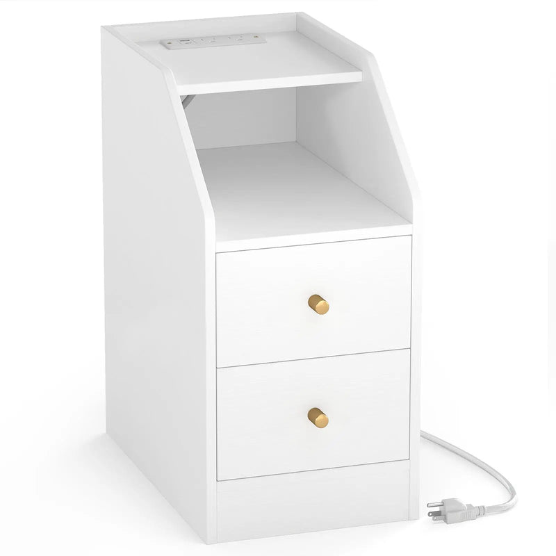 Side End Table with Charging Station Sofa Couch Table with Shelf Drawers by DirectDeals