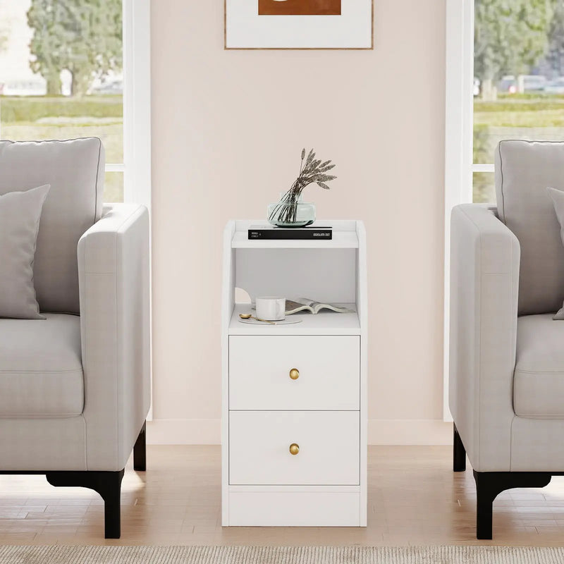 Side End Table with Charging Station Sofa Couch Table with Shelf Drawers by DirectDeals