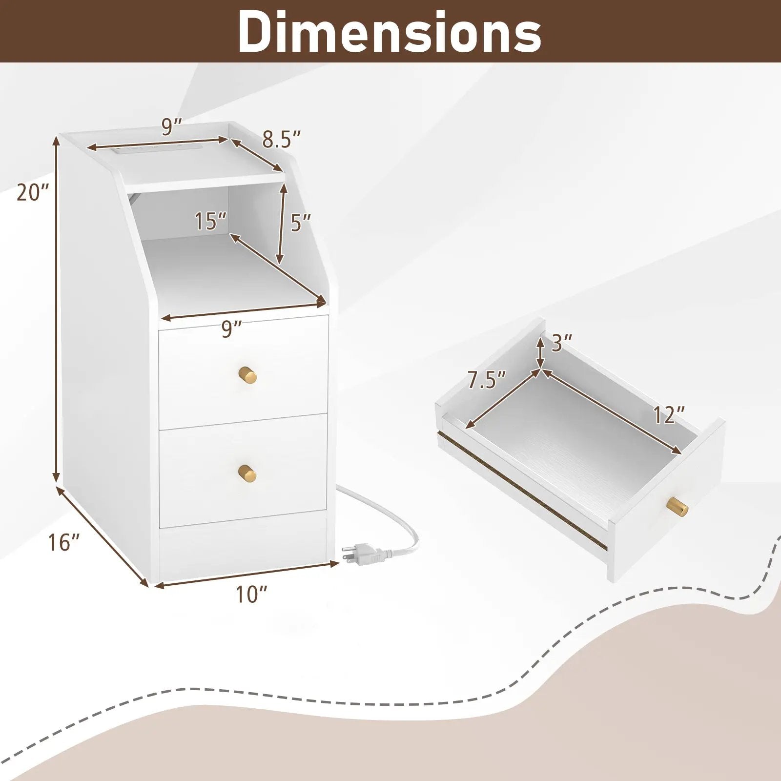Side End Table with Charging Station Sofa Couch Table with Shelf Drawers by DirectDeals