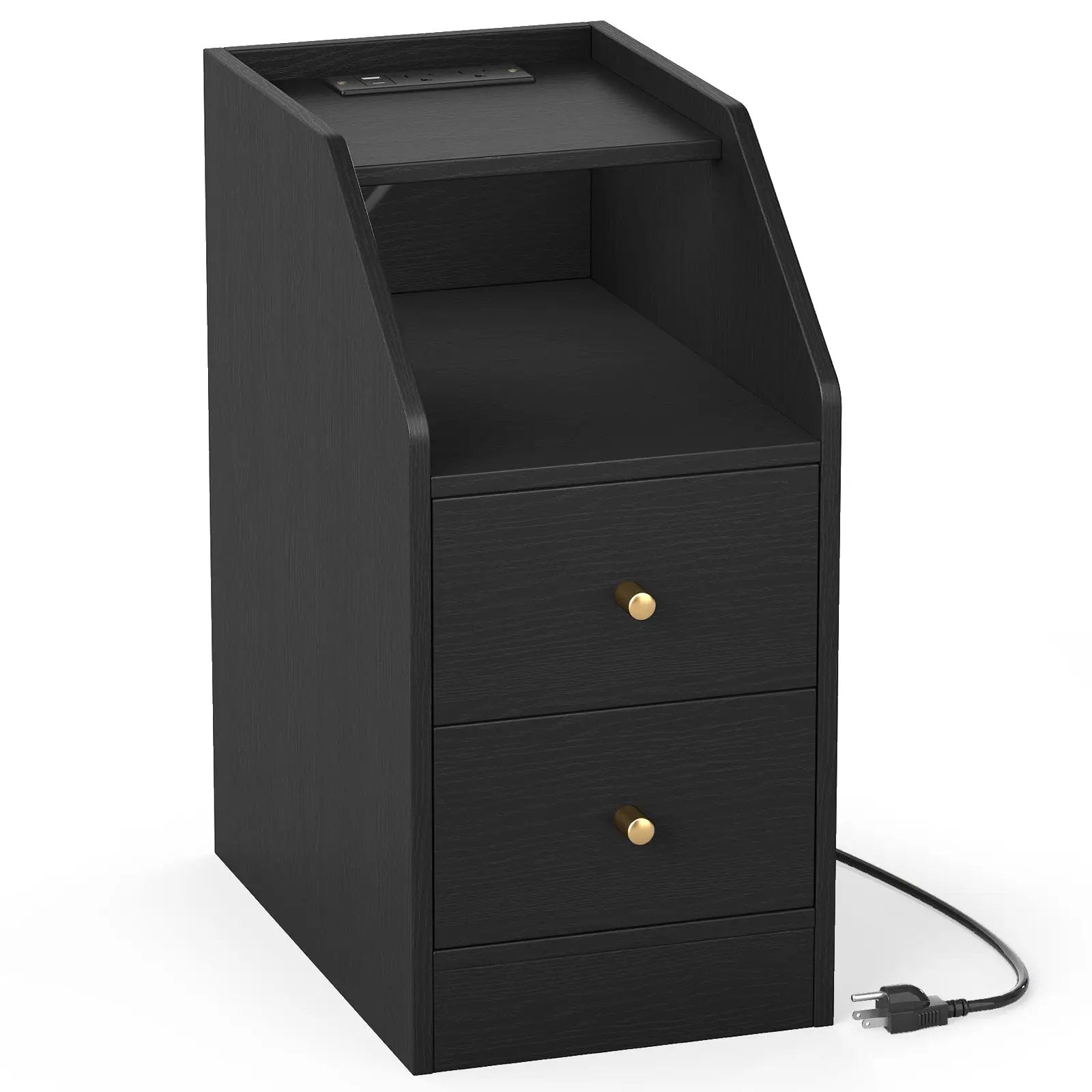 Side End Table with Charging Station Sofa Couch Table with Shelf Drawers by DirectDeals