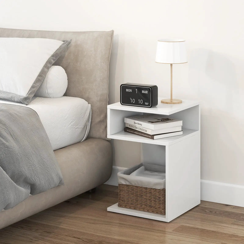 S-Shaped Side Table with Unique S-shaped Frame and 2 Open Compartments-White by DirectDeals