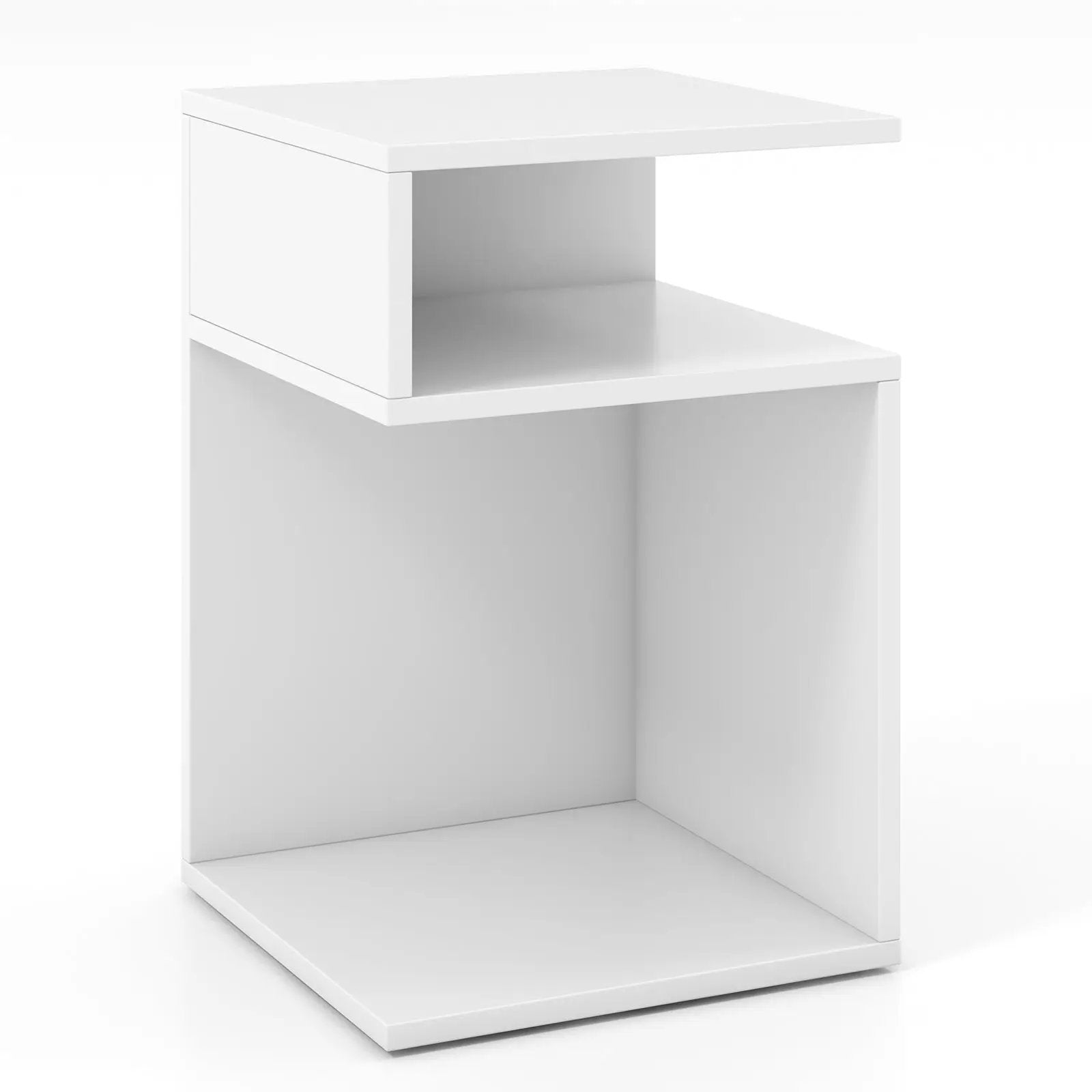S-Shaped Side Table with Unique S-shaped Frame and 2 Open Compartments-White by DirectDeals