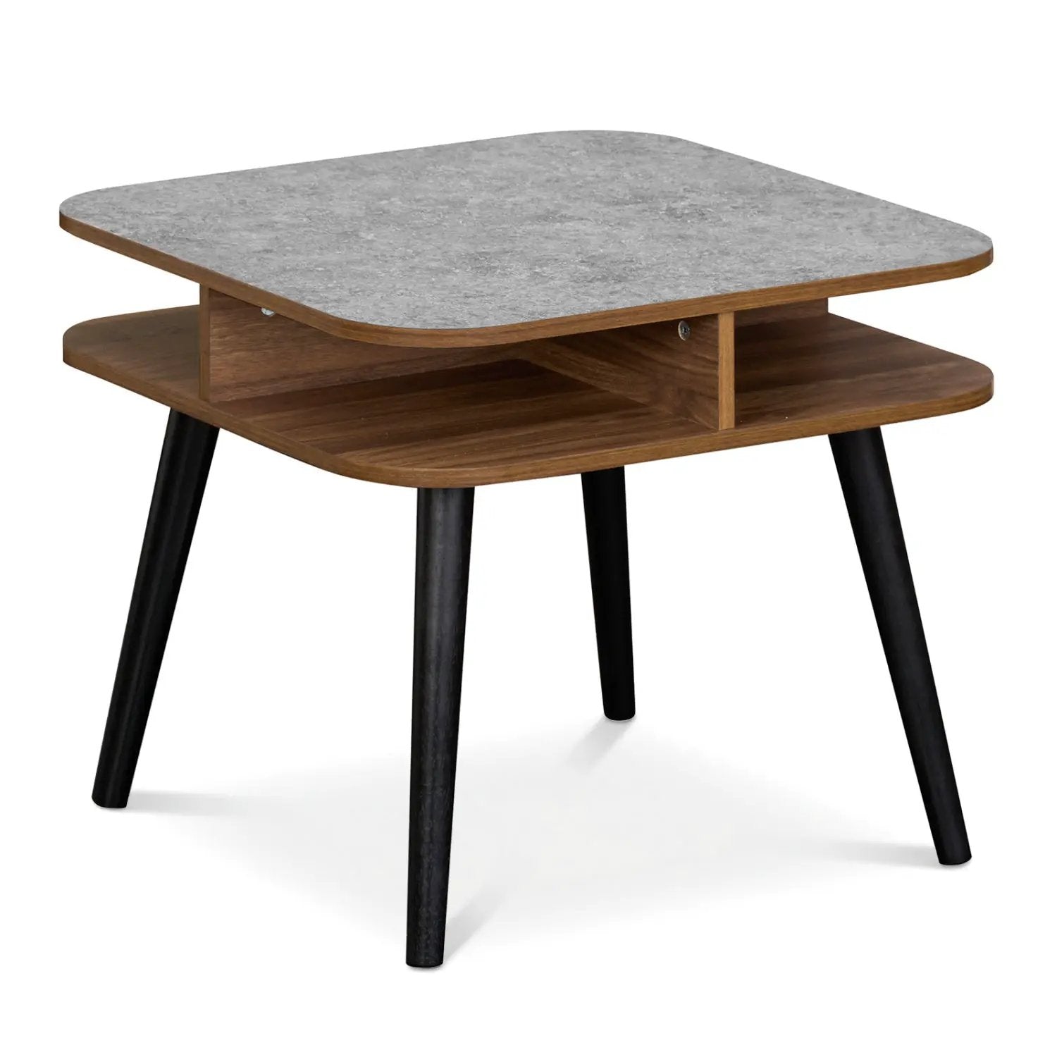 Side Table Faux Marble End Table with Storage Shelves and Rubber Wood Legs by DirectDeals